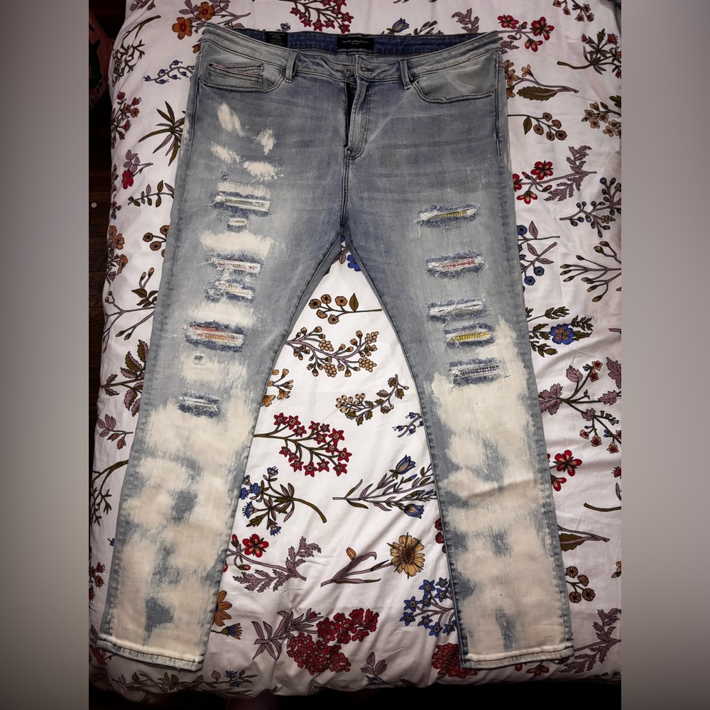 Cult of Individuality Light Blue Distressed Slim Straight Jeans